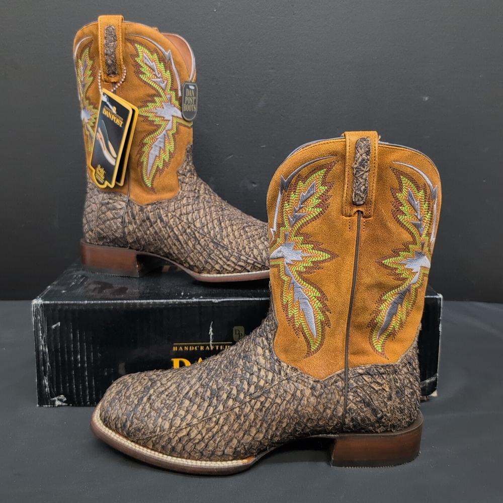 Dan Post Dorsal Men's Sea Bass Leather Cowboy Boots Size 12 EW Tobacco Brown